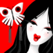 Geisha et papillon en rouge et noir